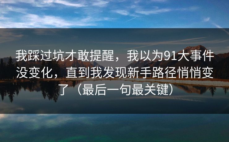 我踩过坑才敢提醒，我以为91大事件没变化，直到我发现新手路径悄悄变了（最后一句最关键）